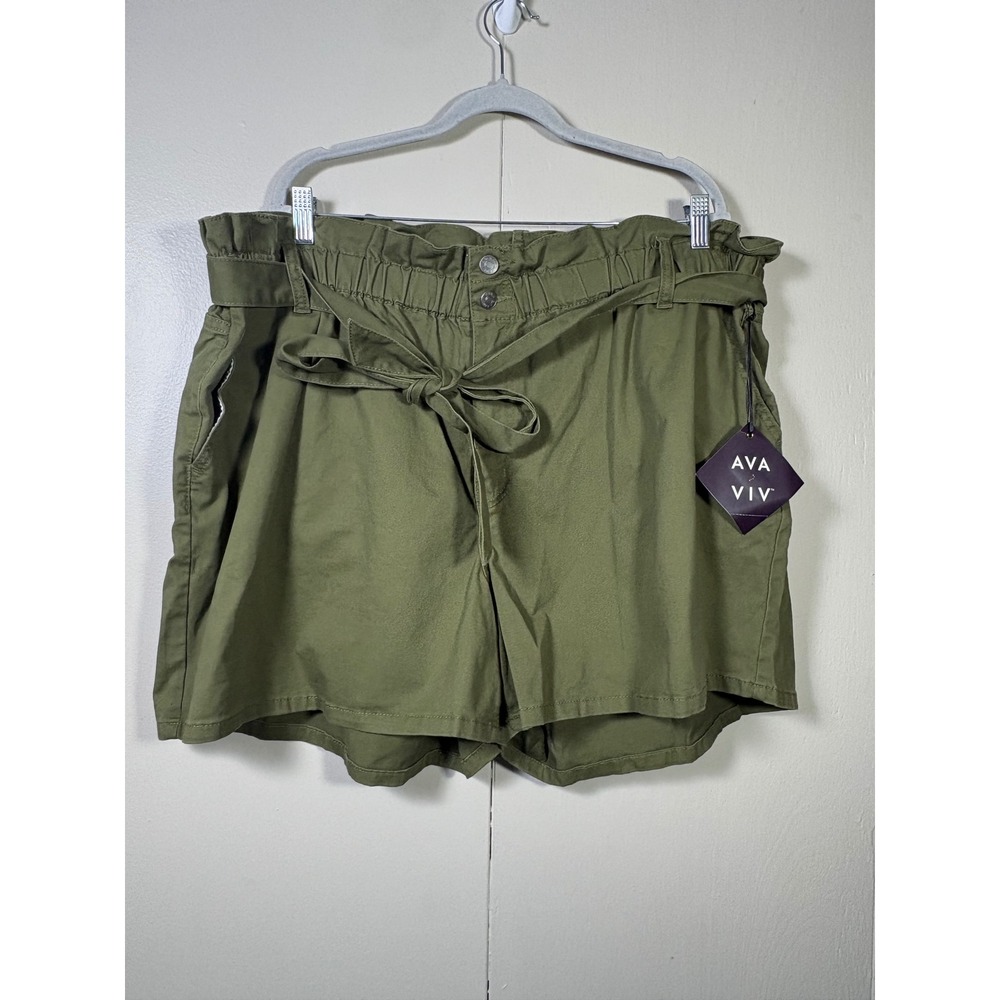 Ava & Viv 2X Olive Green Paperbag Waist Shorts High Rise Belted Utility Gorpcore